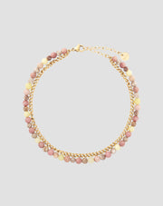 Bracciale in acciaio inossidabile placcato oro con giada rosa e limone Mys_3