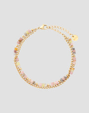Bracciale placcato oro con pietre naturali di giada rosa e limone Mys