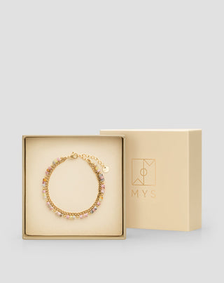Bracciale in acciaio inossidabile placcato oro con giada rosa e limone Mys - 5