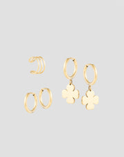 Orecchini placcati in oro a cerchio con quadrifogli, ear cuff, set di orecchini Mys