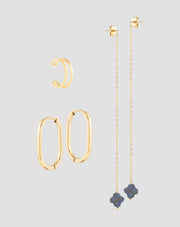 Mys_4 set di orecchini in acciaio inossidabile placcato oro con lapislazzuli