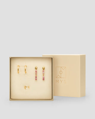 Set di orecchini di giada rosa in acciaio inossidabile placcato oro Mys - 5