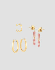 Orecchini placcati in oro con pietre naturali – giada rosa, set di orecchini Mys