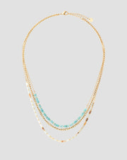 Collana in acciaio inossidabile placcato oro con turchese africano e amazzonite Mys_4