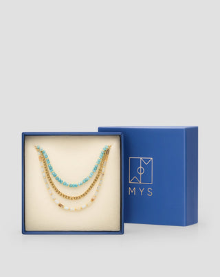 Collana in acciaio inossidabile placcato oro con turchese africano e amazzonite Mys - 5