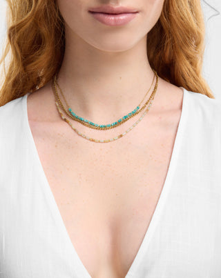 Collana in acciaio inossidabile placcato oro con turchese africano e amazzonite Mys_1 - 2