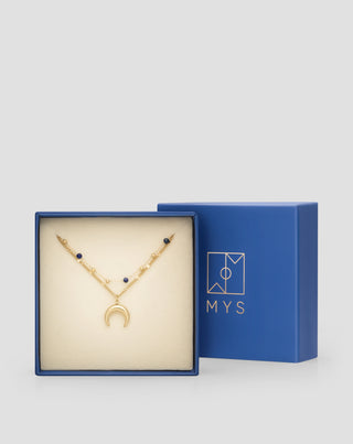 Collana placcata in oro con pietre naturali lapislazzuli con mezzaluna Mys - 5