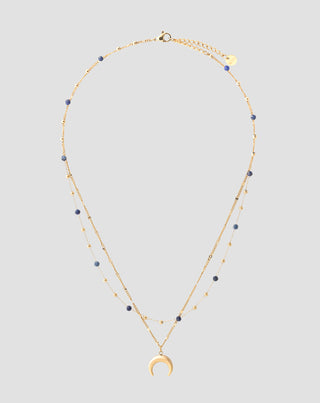 Collana placcata in oro con pietre naturali lapislazzuli con mezzaluna Mys - 1