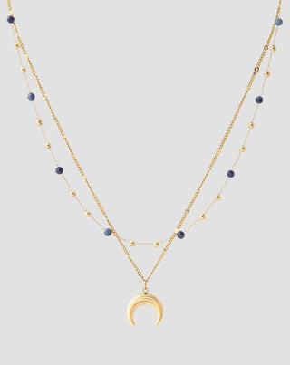 Collana placcata in oro con pietre naturali lapislazzuli con mezzaluna Mys - 4
