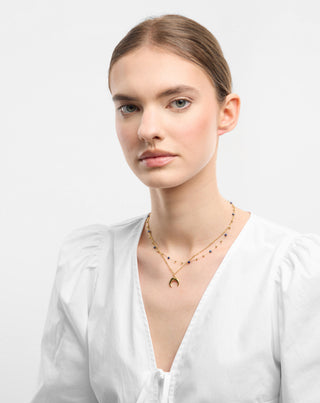 Collana placcata in oro con pietre naturali lapislazzuli con mezzaluna Mys - 2