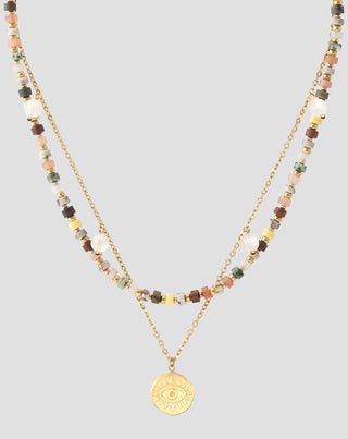 Collana placcata in oro con pietre naturali agata maifan diaspro giada e avventurina Mys_4 - 4