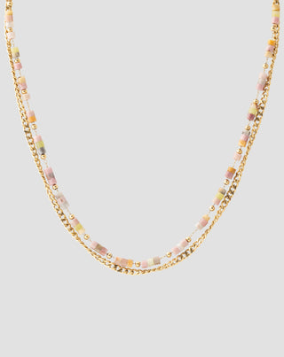 Collana in acciaio inossidabile placcato oro con giada rosa e limone Mys_3 - 4
