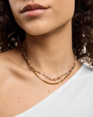 Collana in acciaio inossidabile placcato oro con giada rosa e limone Mys_1 - 2